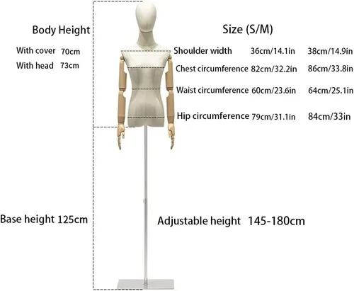Miniatura 7 de Adjustable Female Mannequin Torso with Detachable Head & Arms - Medium Size Dress Form for Sewing, Tailoring, Jewelry Display - Perfect for Covers