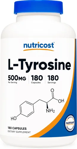 Nutricost L-Tirosina 500 mg, 180 cápsulas - Sin gluten y sin OMG