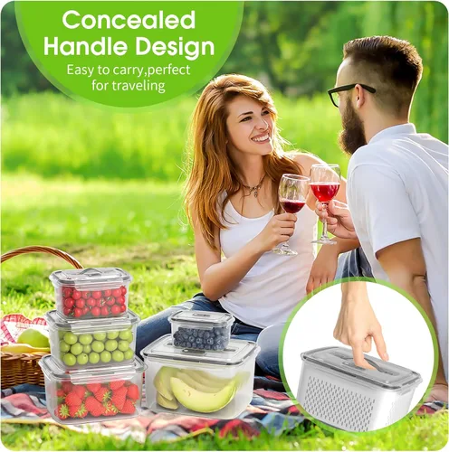 Miniatura 8 de BOICHU Recipientes de almacenamiento de frutas para refrigerador, 5 tamaños de bayas, para refrigerador, mantiene fresco con coladores y tapas