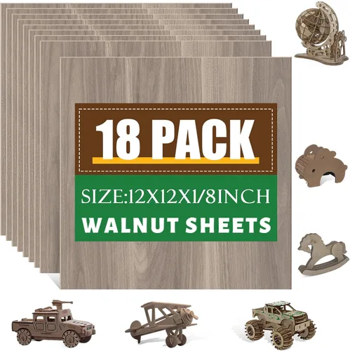 Miniatura 10 de Paquete de 36 hojas de tilo de 12 x 12 pulgadas, madera sin terminar para manualidades, tilo para corte y grabado láser, burinería de madera, hojas