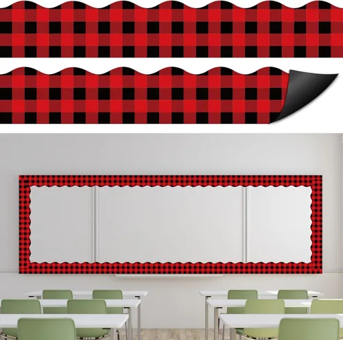 Whaline 24 calcomanías magnéticas para tablero de anuncios de Navidad, color rojo y negro, a cuadros, para aula, Navidad, escuela, oficina, fiesta,