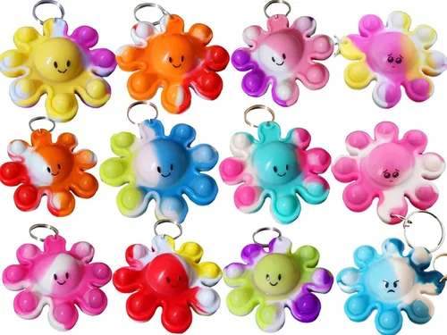 Paquete de 30 llaveros de mochila de pulpo a granel para estudiantes, regalos y recuerdos de fiesta de Navidad de pulpo, premio de burbujas para