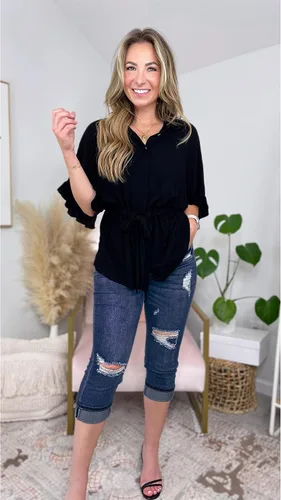 Miniatura 3 de luvamia Pantalones capri para mujer, elásticos, de cintura alta, desgastados, rasgados, ajustados, recortados