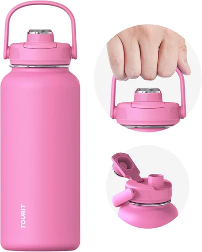 Miniatura 15 de TOURIT Botella de agua aislada de 32 onzas, botella de acero inoxidable con popote, aislamiento al vacío de doble pared para bebidas frías