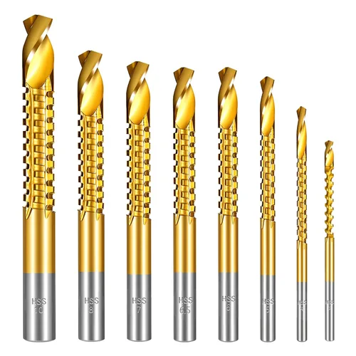 Paquete de 8 brocas helicoidales HSS con revestimiento de titanio, broca de corte lateral dentado de 0.18 a 0.394 pulgadas, brocas de corte dentadas