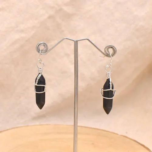 Miniatura 22 de Pendientes de cristal de punta envuelta en alambre de piedra pulida para mujer Reiki Energy Healing