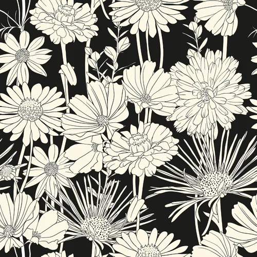 Walls By Me Papel tapiz extraíble con estampado floral blanco y negro dibujado a mano 5539-2 pies x 4 pies (24.0 x 48.0 in)