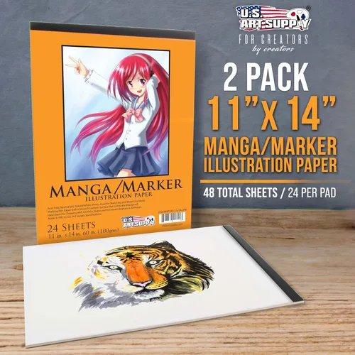 Miniatura 2 de U.S. Art Supply Bloc de papel marcador manga de alta calidad de 11 x 14 pulgadas (paquete de 2, 48 hojas en total) – Cuaderno de dibujo de 60 libras