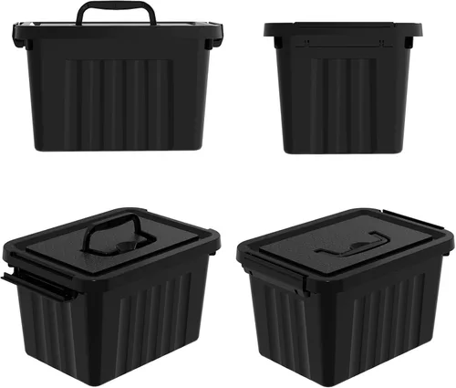 Miniatura 5 de Cubo de almacenamiento de plástico negro con tapa transparente y asa gris, 6 paquetes
