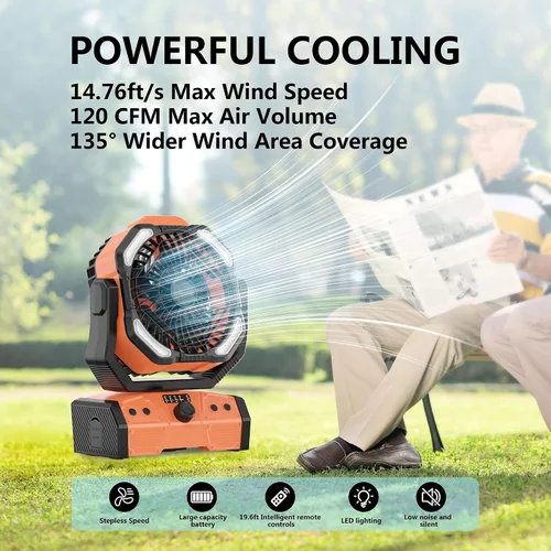 Miniatura 3 de Easywave Ventilador de camping con linterna LED: tienda de campaña de 20000 mAh recargable con batería para exteriores, ventilador oscilante