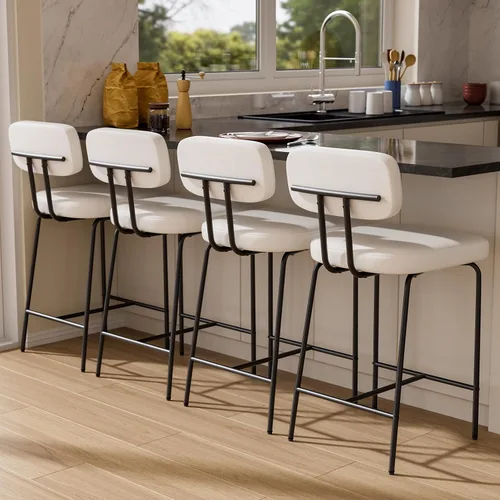 Miniatura 10 de GXJ - Juego de 3 taburetes de bar, taburetes de cocina con respaldos y patas de metal, taburetes de 26 pulgadas para altura de mostrador, tela