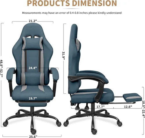 Miniatura 3 de Silla de juegos de tela transpirable con reposapiés, silla de juegos de altura ajustable, silla de videojuegos para sala de juegos, sala de estar