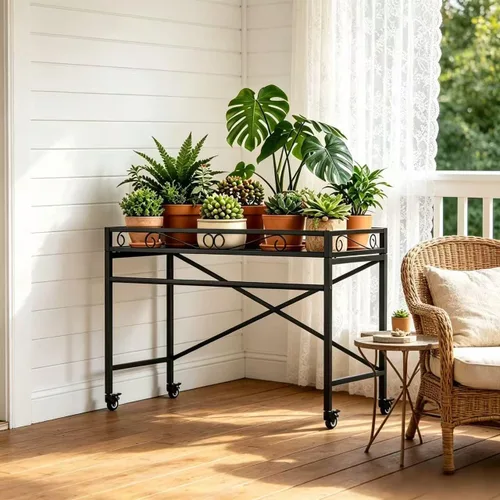 Zhongma Soporte de metal resistente para plantas con ruedas, estante resistente para suculentas para el hogar en interiores y exteriores, capacidad