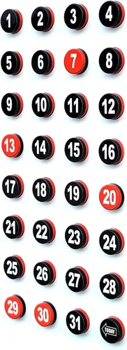 Miniatura 9 de Azulejos magnéticos de doble cara para fecha y día de la semana, juego de números de ferrita extra fuertes para refrigerador, tableros de horarios