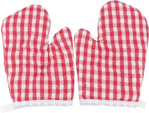Miniatura 12 de 2 guantes de horno para cocina de juego, guantes de horno de microondas, guantes de cocina para hornear, a cuadros rojos para una parte trasera Azul