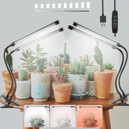 Miniatura 13 de Sunny Power Luces de cultivo con clip para plantas de interior de espectro completo, luz LED de 6000 K para cultivo en interiores con temporizador