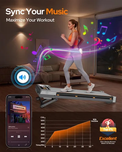 Miniatura 2 de Walking Pad with 15% 12-Level Auto Incline & Handle Bar, Trisomy Foldable Under Desk Treadmill, 450 LBS Capacity Treadmills for Home Hiking with UI