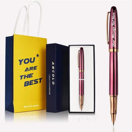 Miniatura 9 de Ancolo Pluma estilográfica personalizada con cuerpo de metal con caja para bolígrafos, 2 cartuchos de tinta negra personalizados con tu mensaje