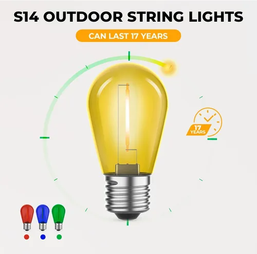 Miniatura 4 de GvvooHome Paquete de 24 Bombillas LED S14 de Colores para Luces de Cadena Exteriores, Bombillas de Repuesto Irrompibles de 1W para Luces de Patio