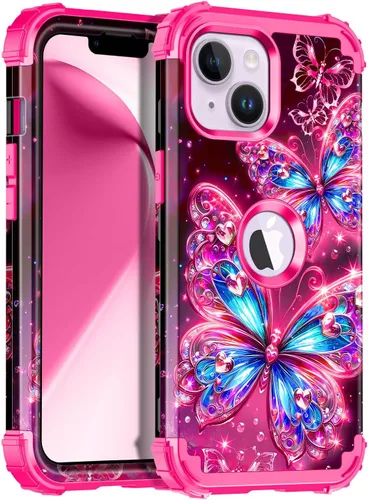 Miniatura 11 de Miqala Funda compatible con iPhone 14 Plus, que brilla en la oscuridad, tres capas, resistente, a prueba de golpes, de plástico duro, funda Amaranto