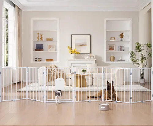 Miniatura 17 de No Pawblems - Puerta independiente para perros, valla plegable de 30 pulgadas de alto para interiores, extensión de puerta extra ancha para Blanco