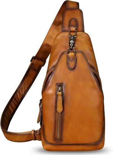 Miniatura 2 de LRTO Bolso bandolera de cuero genuino para hombres y mujeres, bolso cruzado de hombro de cuero real, bolsa de pecho, mochila