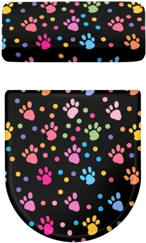 Miniatura 5 de Flashideas Juego de cubierta para tanque y tapa de inodoro con estampados de patas de perro coloridas - Elástico, se adapta a la mayoría de tanques