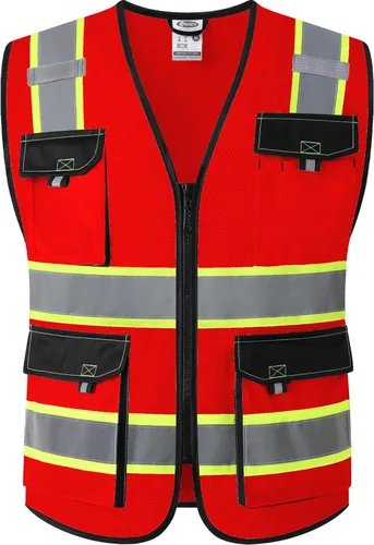 Miniatura 18 de JKSafety - Chalecos de seguridad reflectantes de alta visibilidad para hombres y mujeres, con bolsillos, ropa de seguridad de malla