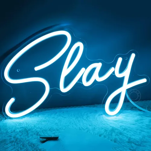 SYLHOME Slay - Letrero de luz LED de neón azul genial para niños y niñas, para dormitorio, juegos, sala de juegos, escritorio, decoración de pared,