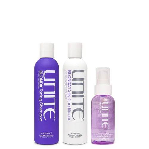 UNITE Cabello - Champú tonificante BLONDA, acondicionador diario y aceite de argán - Brillante, rubias, 8 onzas, 8 onzas, 4.23 onzas
