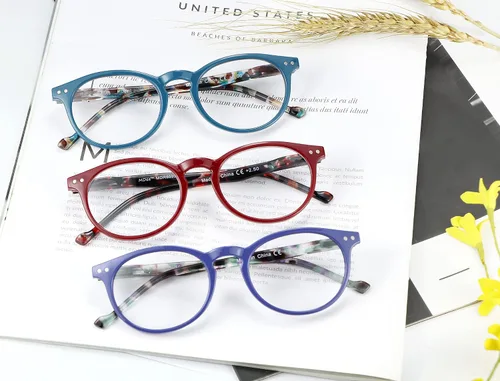 Miniatura 7 de MDee Gafas de lectura para mujer, paquete de 3 unidades, redondas, con bloqueo de luz azul, bisagras de resorte
