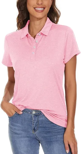 Miniatura 3 de BIYLACLESEN Polo para mujer de manga corta 4 botones de secado rápido