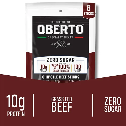 Miniatura 3 de Oberto Palitos de carne de res alimentada con pasto, chipotle, cero azúcar, sin ingredientes artificiales, altos en proteínas, sin gluten, ahumados
