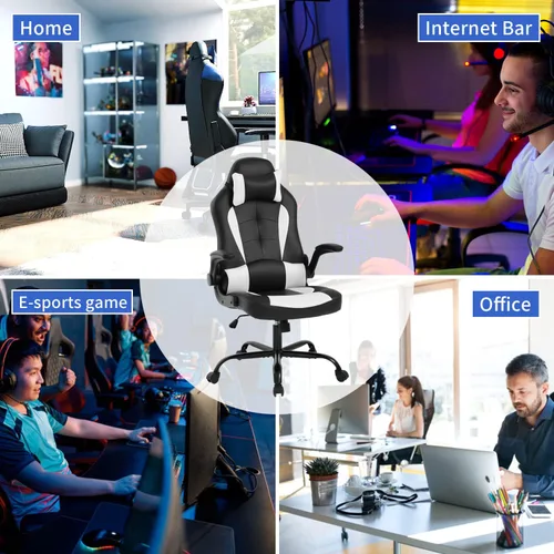 Miniatura 7 de BLKMTY Silla ergonómica para computadora para juegos de PC, silla giratoria ajustable de carreras de videojuegos con soporte lumbar y reposacabezas