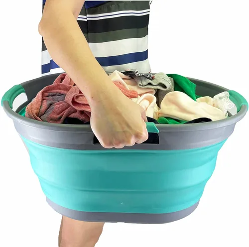 Miniatura 6 de SAMMART Cesta plegable de plástico para la ropa sucia de 25 L (6.6 galones) - Contenedor/organizador plegable - Tina de lavado portátil - Cesto que