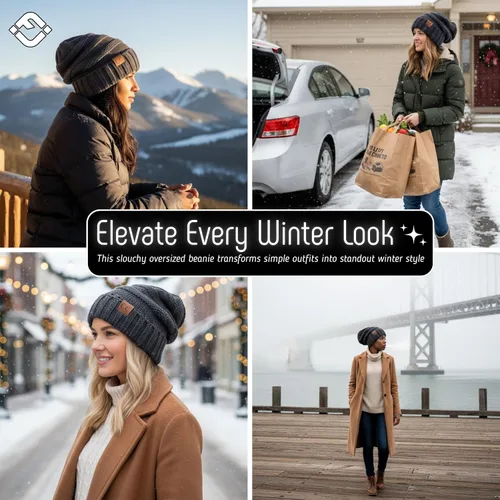 Miniatura 33 de Funky Junque Gorro de moda de punto trenzado de talla extragrande, grueso, abrigado, suave y holgado