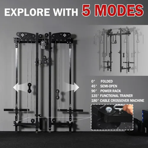Miniatura 5 de Mikolo Folding Squat Rack, Wall Mounted Power Rack with Cable Crossover Machine & LAT Pull Down, Functional Trainer with 5 Adjustable Function