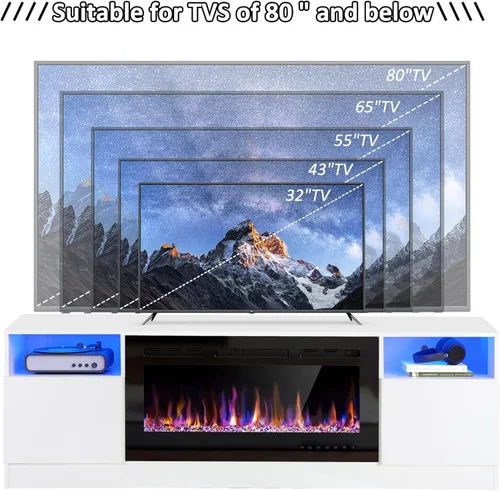 Miniatura 4 de Spurgehom Soporte de TV con chimenea de 70 pulgadas para televisores de hasta 80 pulgadas con chimenea eléctrica de 36 pulgadas, consola de TV