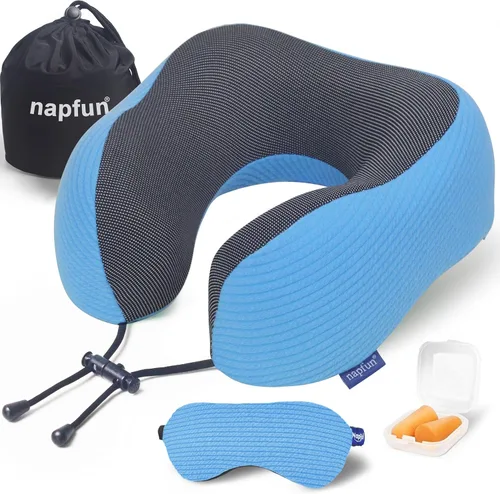 Miniatura 10 de napfun Almohada cervical para viajar, almohada cervical de viaje mejorada para avión, almohada de viaje de espuma viscoelástica 100% pura para Kit