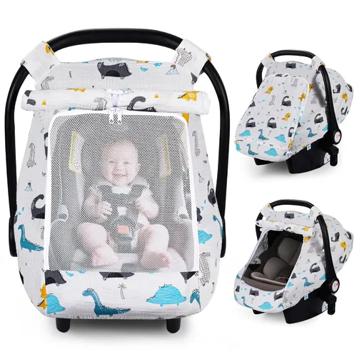 Miniatura 9 de Rquite Funda de asiento de automóvil para bebé, fundas de asiento de automóvil para niña y niño, algodón muselina transpirable, ventana de malla Rosa