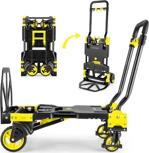 Miniatura 14 de Carretilla de mano plegable de 330 libras para trabajo pesado, combinación de cuatro ruedas y dos ruedas, carrito convertible con mango retráctil