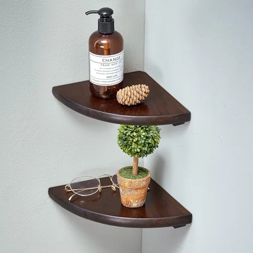 Miniatura 17 de Estante Esquinero, Estante Esquinero Flotante de Madera de Roble Macizo de 7 pulgadas Montaje en Pared Extremo Redondo Estantes Flotantes
