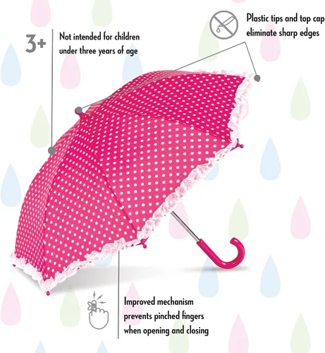 Miniatura 2 de ShedRain Paraguas de lunares rosados para niños, a prueba de pellizcos, mango de fácil agarre, paraguas compacto para la escuela y viajes para niños