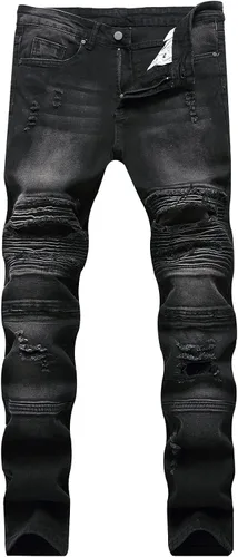 Liuhond Skinny Slim Fashion - Jeans elásticos de motociclista de Hip Hop con agujeros rectos rasgados.