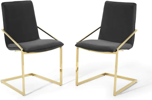 Miniatura 3 de Modway Pitch Performance - Sillón de terciopelo, 2 piezas, sillas de comedor, color dorado y negro