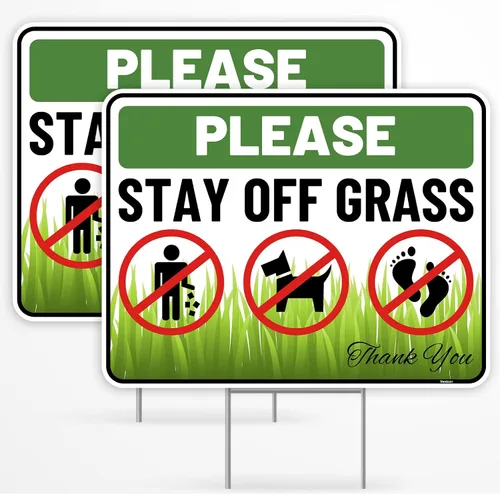 Miniatura 7 de 2 carteles con estaca, 12 x 9 pulgadas, plástico corrugado, con texto en inglés "Keep Off Dont Walk on Grass - No Dog Pooping Peeing Curb Your Dog