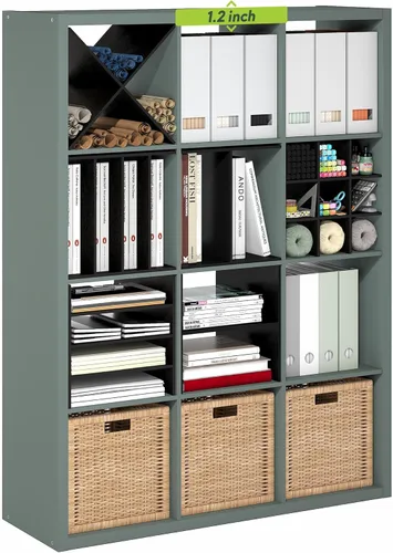 Miniatura 17 de Furinno Organizador de Almacenamiento en Cubos Decorativos con Respaldo Abierto, 4 Cubos, Gris Claro