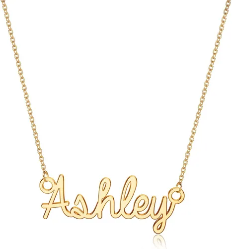 Turandoss - Collar personalizado con nombre, chapado en oro de 14 quilates, collar con dije de nombre delicado, joyería personalizada, regalo para