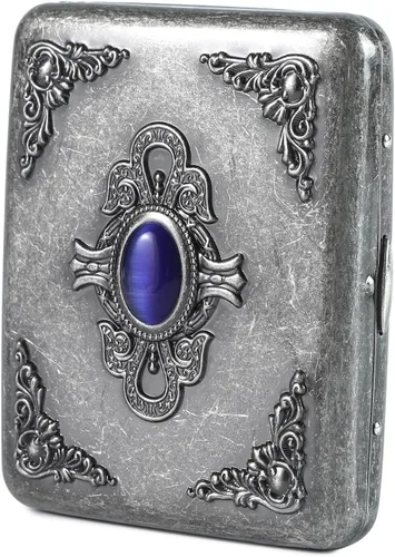 Estuche Vintage de Metal - Estuche Retro con Elaborados Patrones Tallados y Adornos de Gemas de Esmeralda - Estuche de Almacenamiento Minimalista