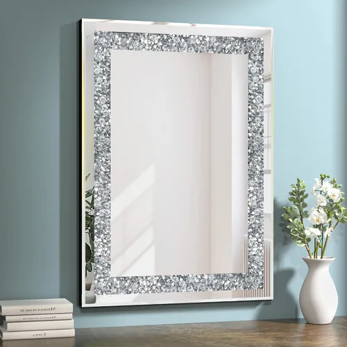 Miniatura 9 de Espejo Decorativo de Cristal - Rectángulo de 16 x 20 pulgadas, Precioso Espejo Plateado, Espejo de Diamante Triturado para Decoración de Pared